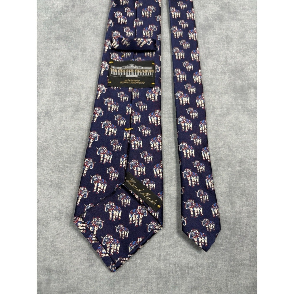 New & Lingwood British Museum Elephant Silk Tie Handmade Italy 60" Navy - Picture 9 of 13
